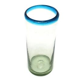 Aqua Blue Rim 15 oz Highball Glasses (set of 6)